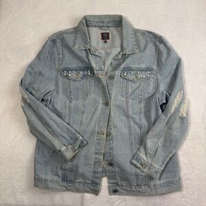 Boom Boom Jeans Blue Long Sleeve Denim Jacket‎ Women's XL Distressed